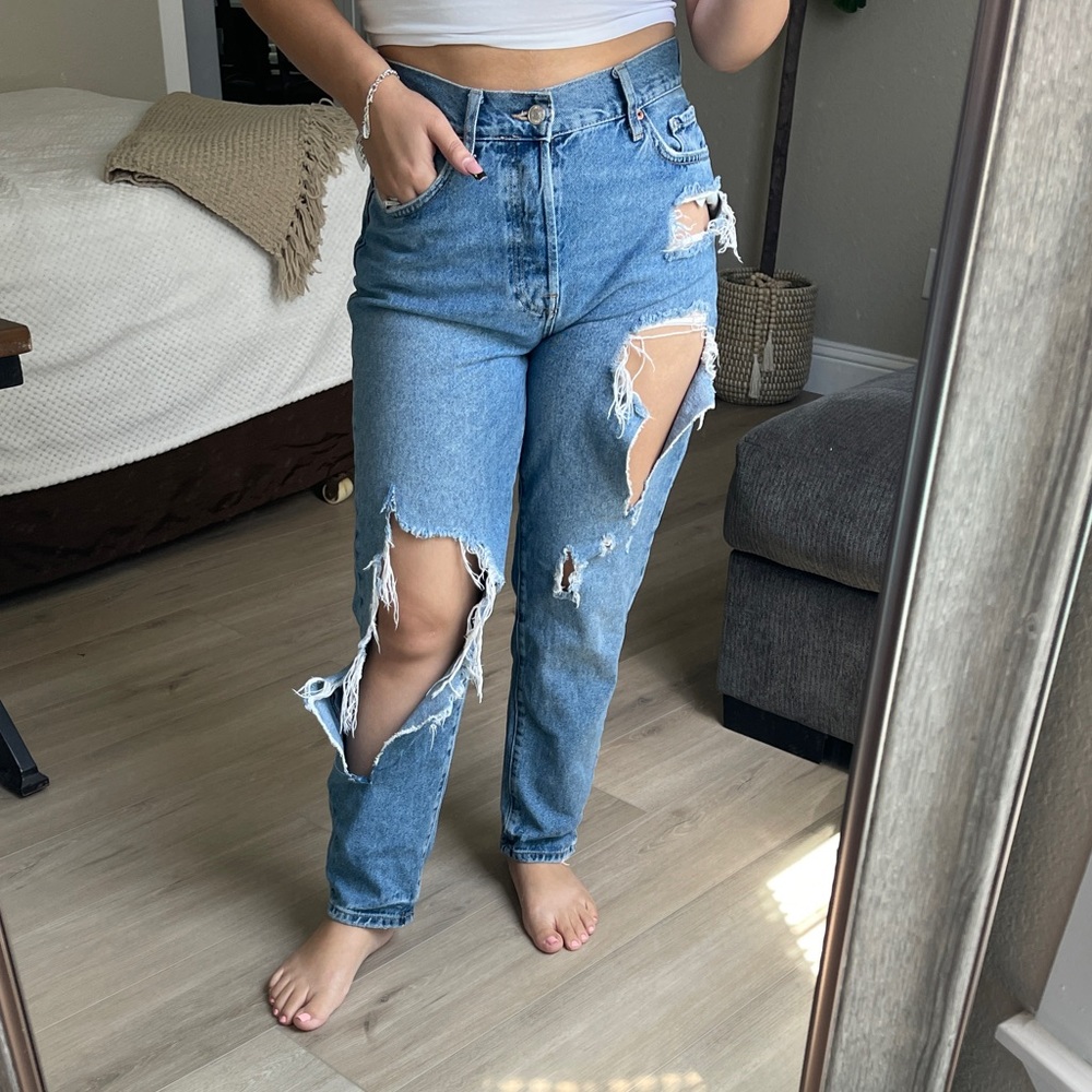 Distressed mom jeans